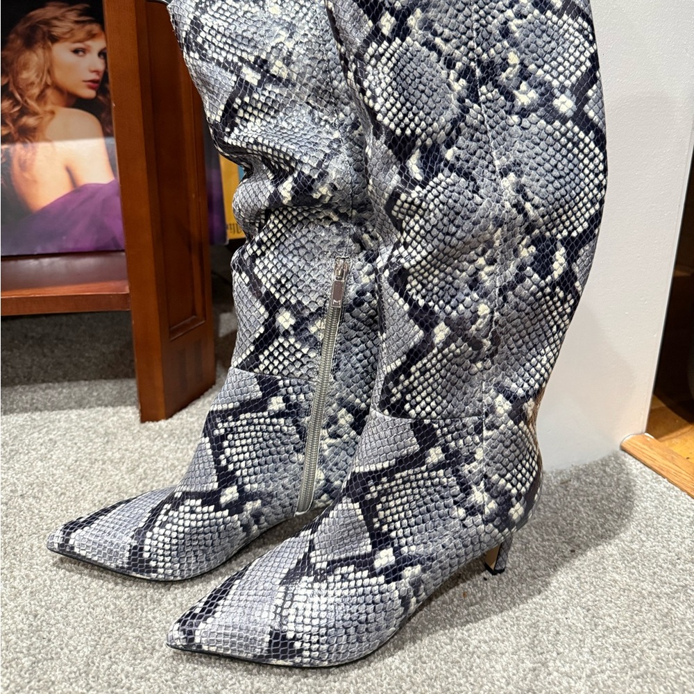 Snakeskin Pattern Knee-High Boots